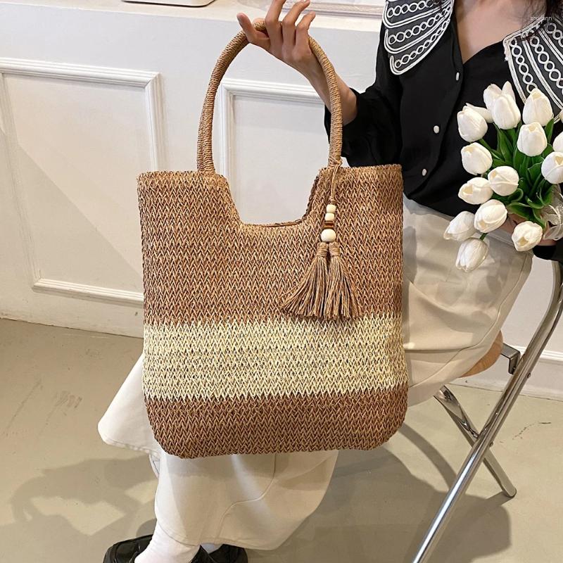 2025 NEW Totes Summer Shoulder Bag Contrast Color With Tassels Weaving Underarm Large-Capacity Handmade Fashion Casual For Seaside Holiday zhanyisheng