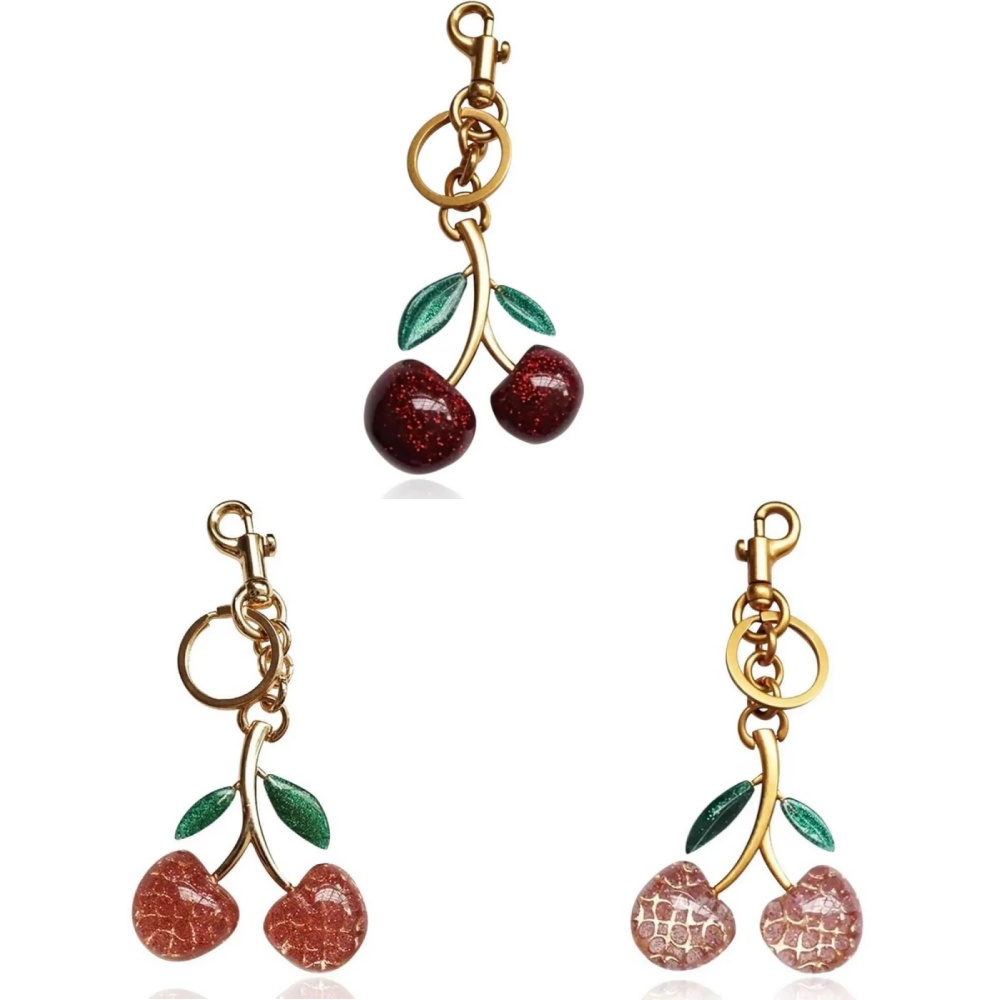 cherry bag charm keychain designer bag charms designer cherry purse handbag women lanyards leather black red pink key ring wallet keychains cherry cha
