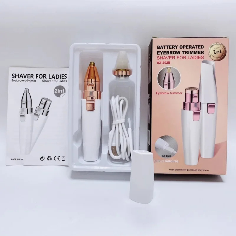 Portable 2 IN 1 Electric Epilator Eyebrow Trimmer Womens Body Facial Lip Epilator Rechargeable Mini Painless Razor Shave Shaver 241128