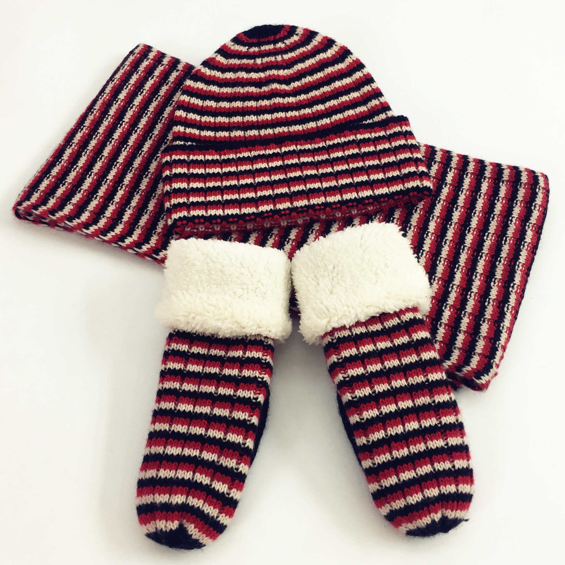 Scarf Hat Glove 3-piece Set Winter Children's Scarf Hat Glove Set Stripe 3-piece Set In Stock