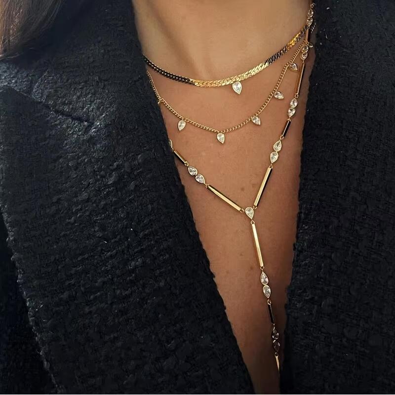 Geometric Bar Tear Drop Cubic Zirconia CZ k Chain Long Y Lariat Sexy Women Fashion Necklace 2025 New Arrived