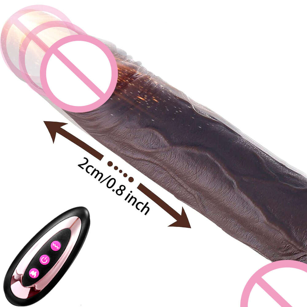 Thrusting Black Realistic Dildo Remote Telescc G Spot Anal Stimulation Vibration Cook Sex Toys for Women Man Gay 18+