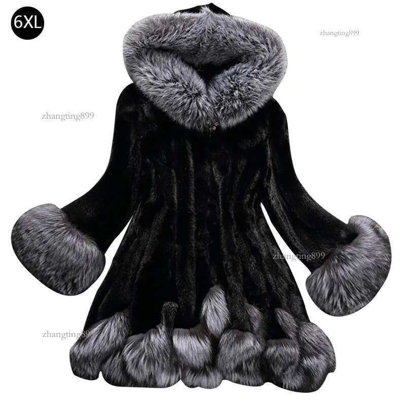 Fur Coat Female Fur Mink Hair Medium Length Hooded Slim Winter Jacket Coat Collar Natural Liner Long Outerwear
