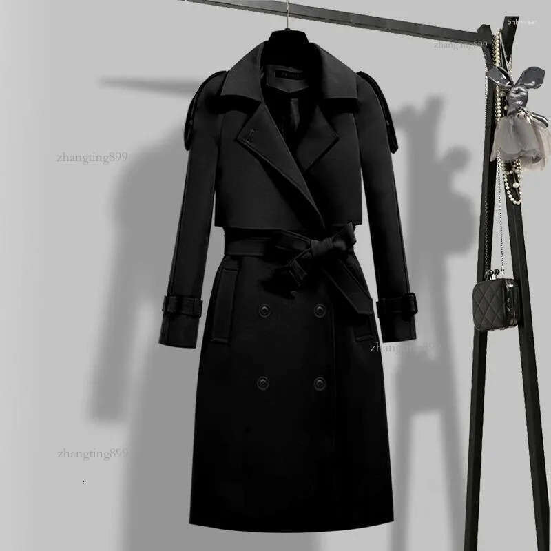 Women's Trench Coats Long With Belt Autumn Korean Windbreaker Ladies Double-breasted Solid Khaki Adjustable Waist Coat For Women