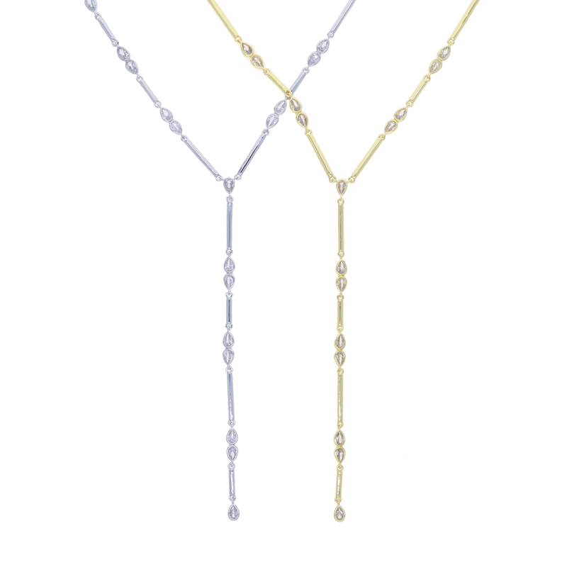 Geometric Bar Tear Drop Cubic Zirconia CZ k Chain Long Y Lariat Sexy Women Fashion Necklace 2025 New Arrived