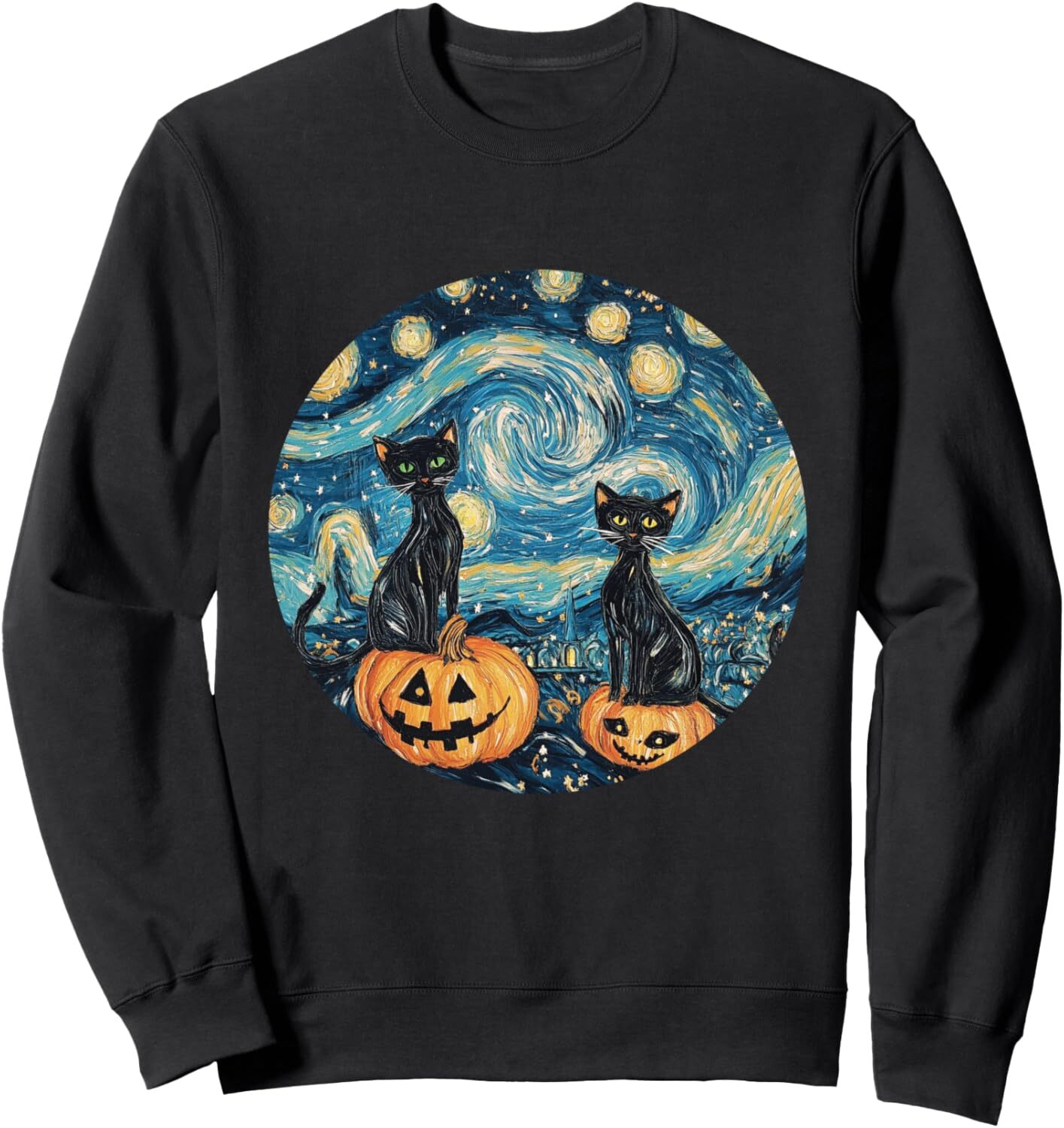Long Sleeve Shirts for Men sweatshirt Life is Really Good Black Cat Starry Night Van Gogh Pumpkin Sweatshirt T shirt Tee Streetwear Casual tops clothe