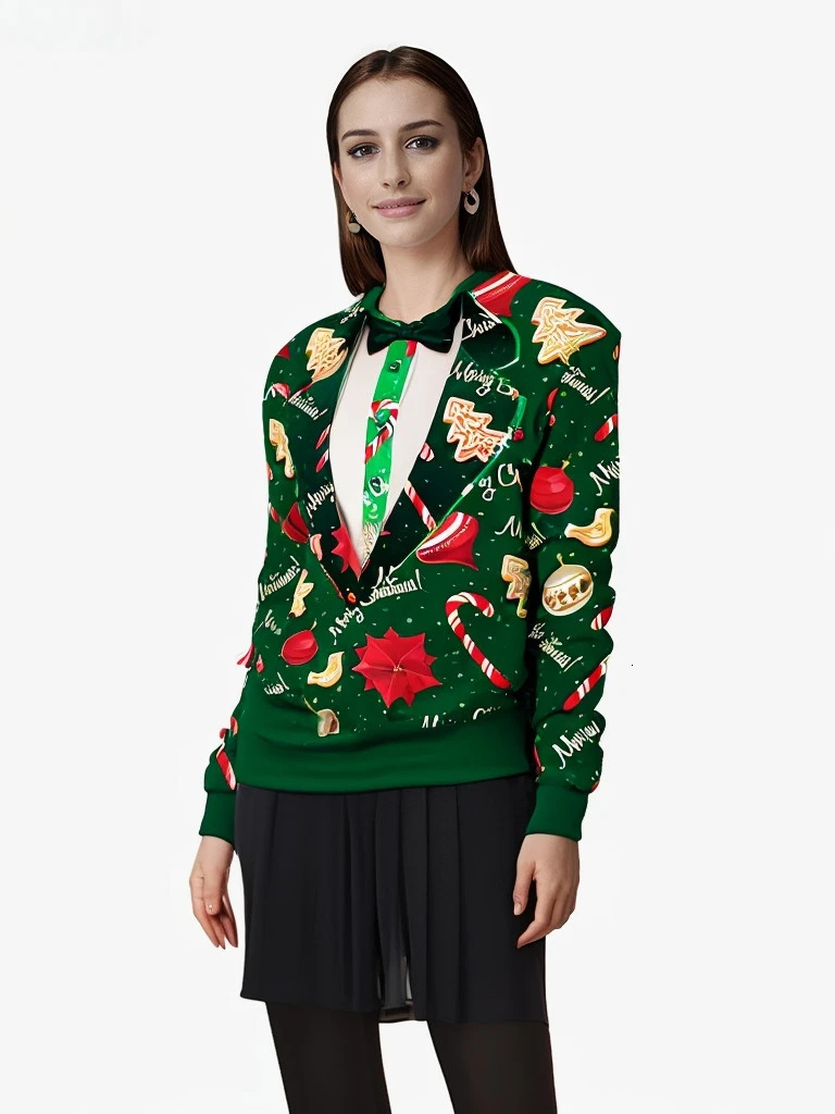 Men Women Year Eve Xmas Sweatshirt 3D Funny Digital Print Holiday Party Jumper Tops Couples Pullover Ugly Christmas Sweater 241127
