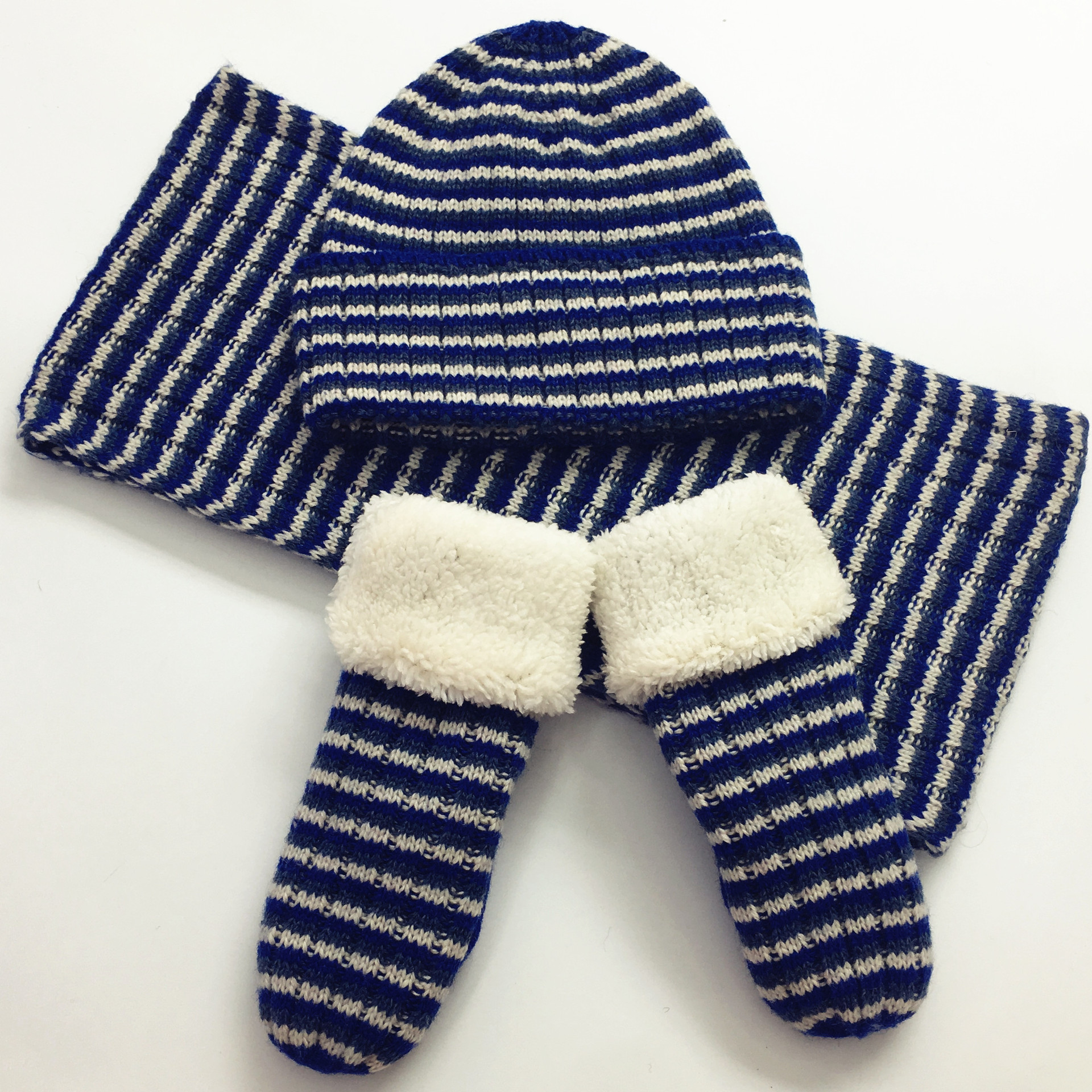 Scarf Hat Glove 3-piece Set Winter Children's Scarf Hat Glove Set Stripe 3-piece Set In Stock