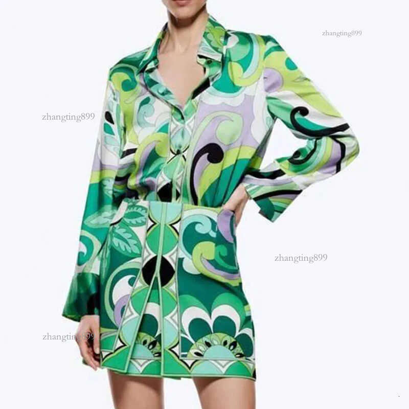 Women's Blouses Shirts Spring Women Fashion Print Set Long Sleeve Turn Down Collar Shirt And High Waist Short Skirt Tailleurs Jupes XX8489 220923