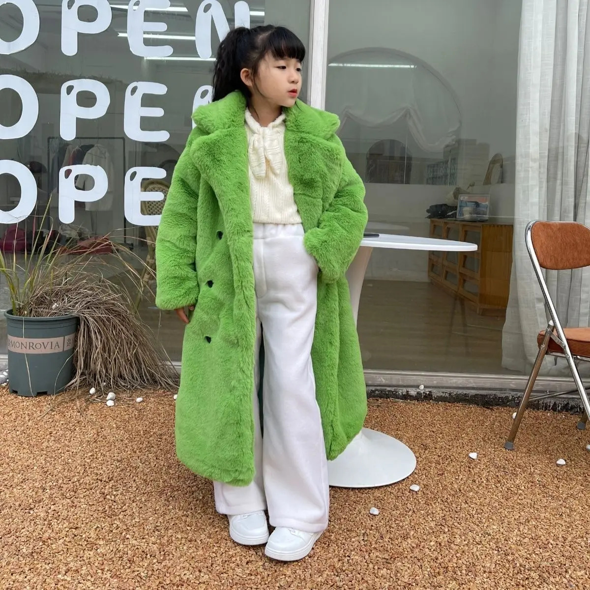 Fashion Children Real Rabbit Fur Coat Outwear Kids Girls Winter Natural Long Warm Jacket for 2024 T60 241126