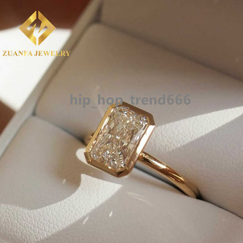 jewelry Custom crushed ice 14K Solid Gold Lab Grown Diamond Wedding Rings Lab diamonds rings Radiant Cutting Bezel Ring