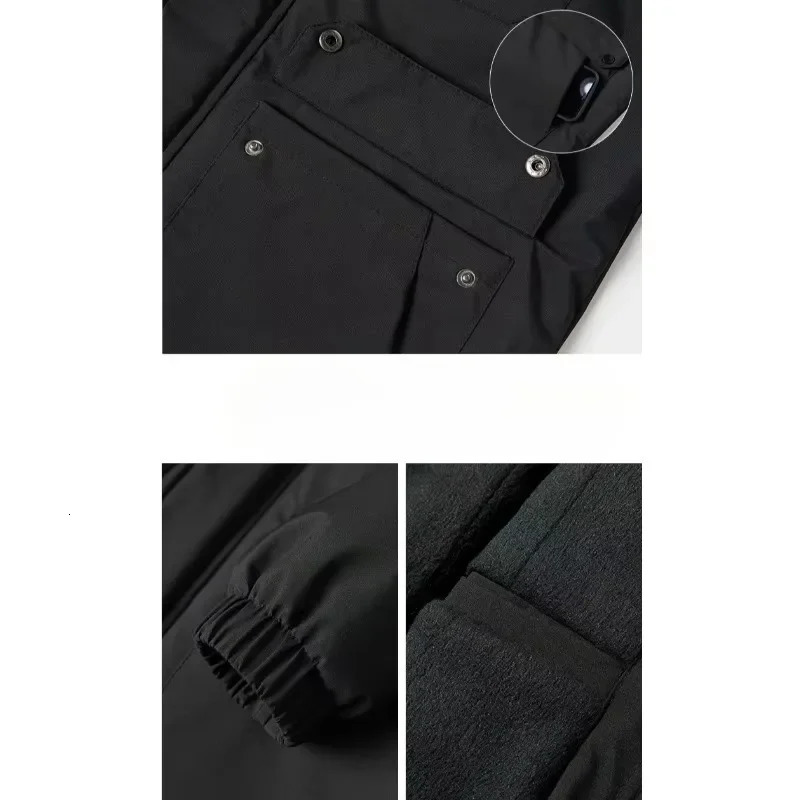 Mens Casual Warm Fleece Multi Pockets Jacket Chic Hooded Coat for Fall Winter Waterproof Jacket 241127