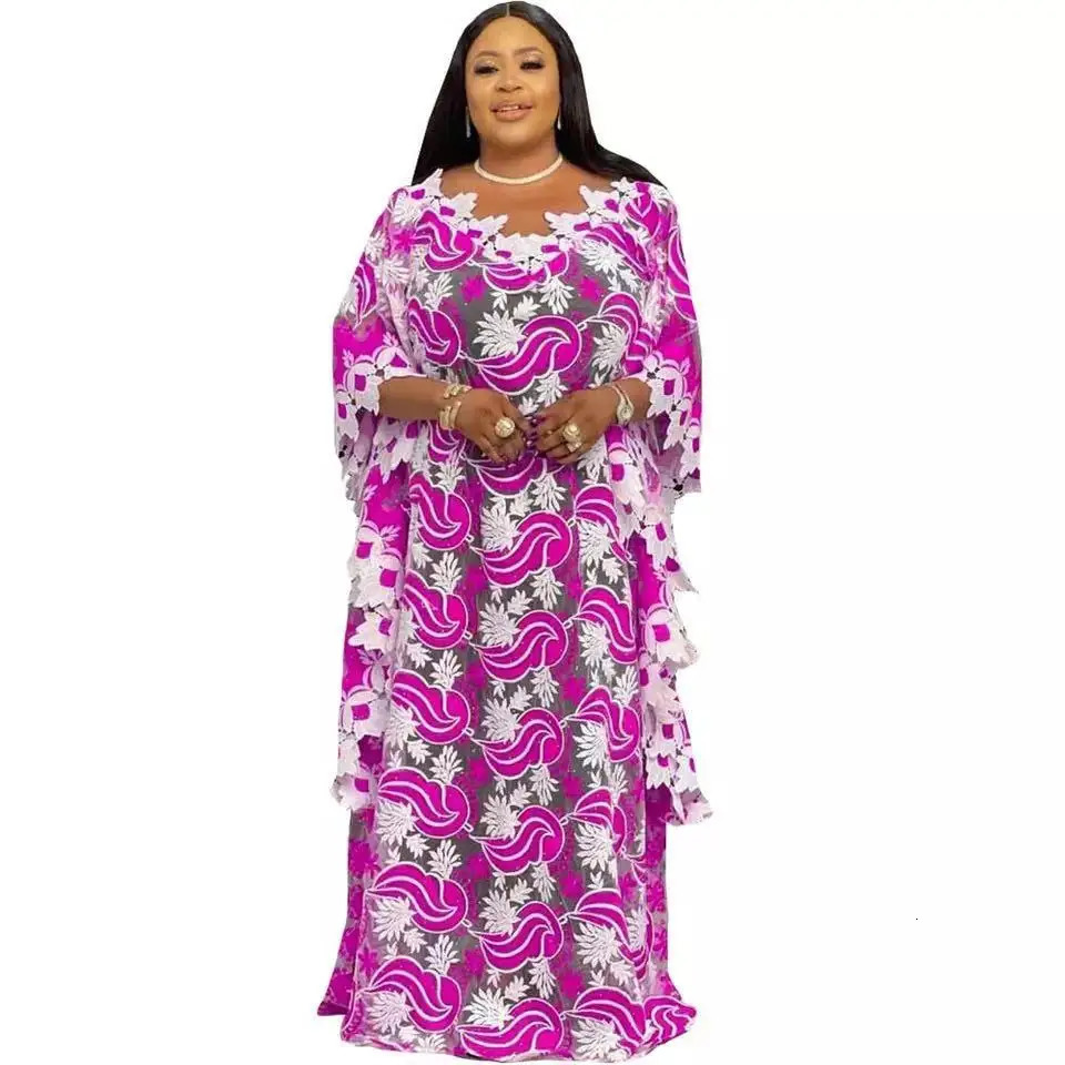 HOUSEOFSD Dashiki African Guipure Lace Dresses For Women Ankara Muslim Embroidery Wedding Party Maxi Kaftan Free Size Abaya 240415