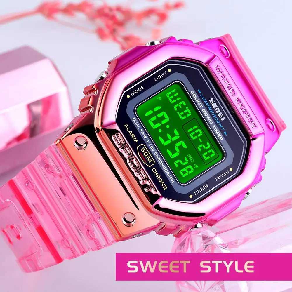 New Arrival SKMEI Ectroplate Case Transparent Str La Wen Digital Watch Fashion Cool Girls Shockproof Reloj Mujer Z241128