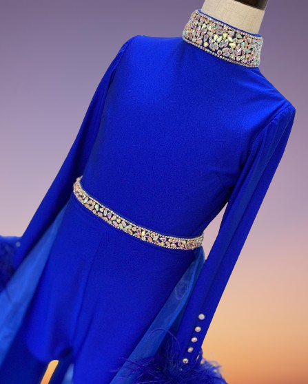 Girls Long Sleeves Pageant Dresses Feather Trim Short Romper with Overskirt Preteen Formal Event Wear Gowns Stretch Lycra Cry