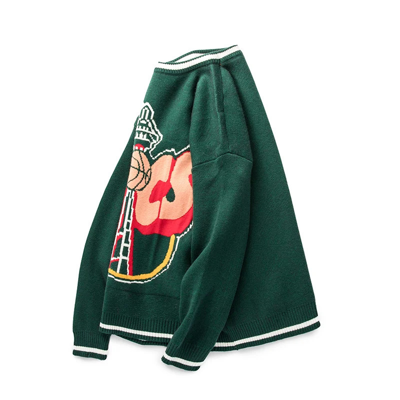 2024 autumn and winter American college style striped round neck pullover retro sweater 241127