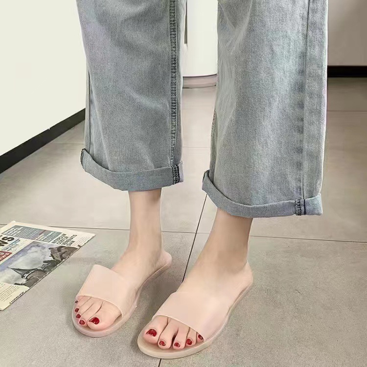 Women's Summer New Fashion Crystal Transparent Outwear Casual Colorful Home Odor Prevention One word Slippers Lhshoe