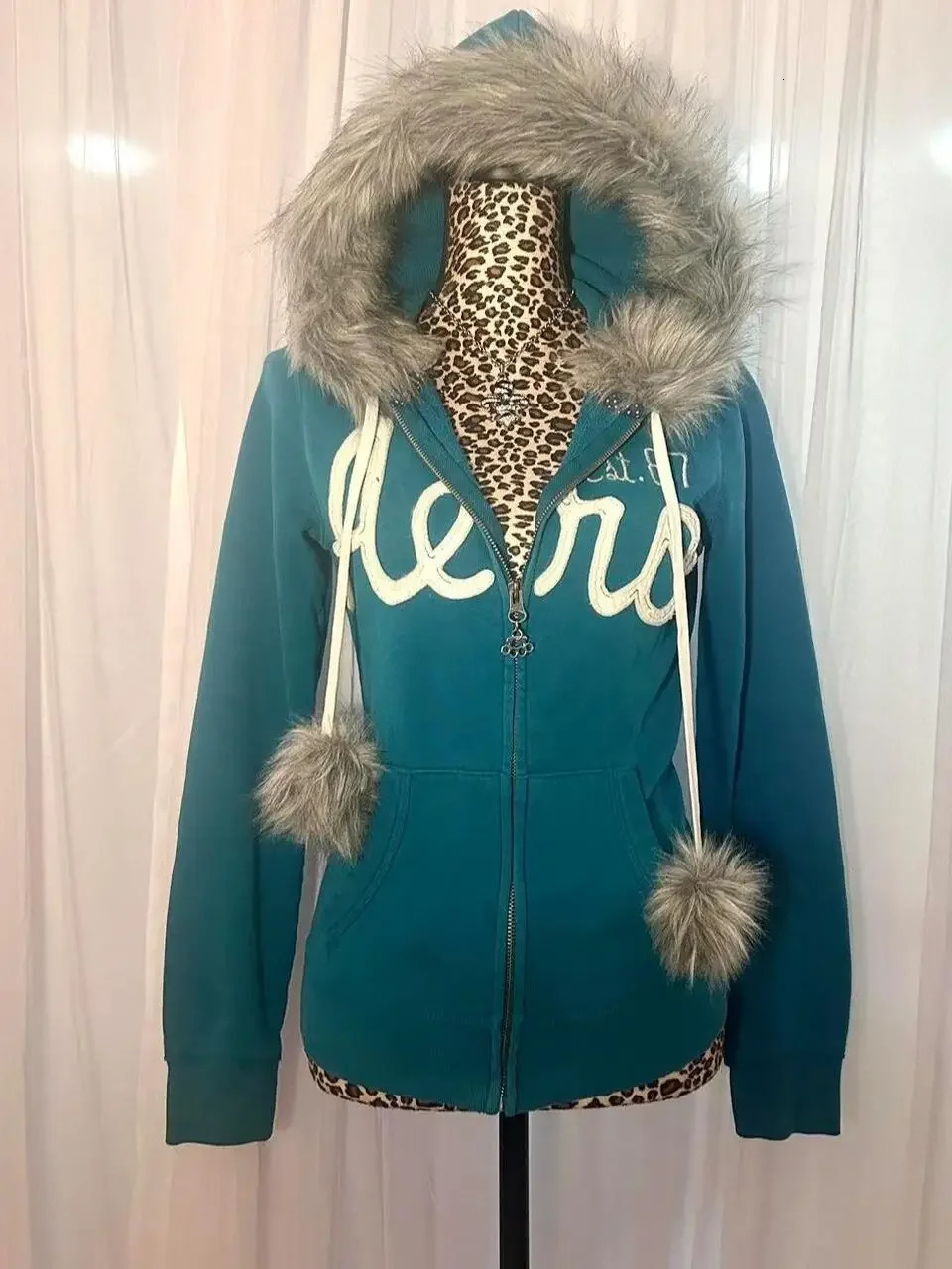 Y2K trend unique personality fur collar cardigan hoodie streetwear ins loose daily casual comfortable warm zipper jacket 241127