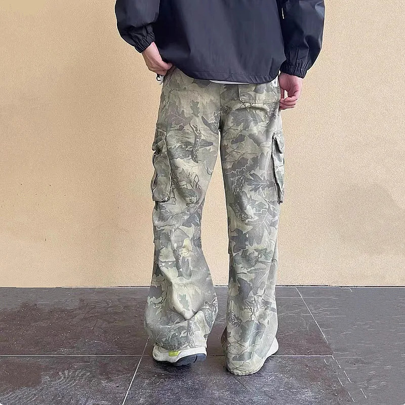Y2K Fashion Side Pocket Camo Luggage Goods Jeans Mens Clothing Wide Legged Womens Cotton Pantaloni Uomo 240426