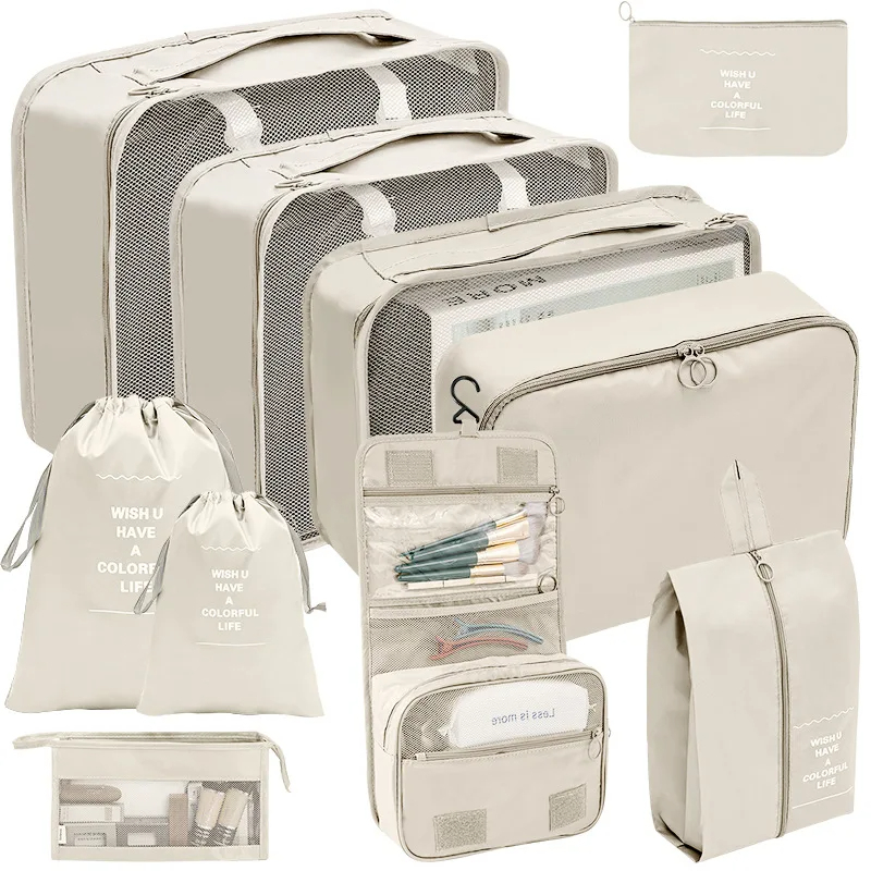 7/8/9/10 2024 Pcs Travel Organizer Storage Bags Suitcase Packing Cubes Set Cases Portable Lage Clothes Shoe Tidy Pouch Folding