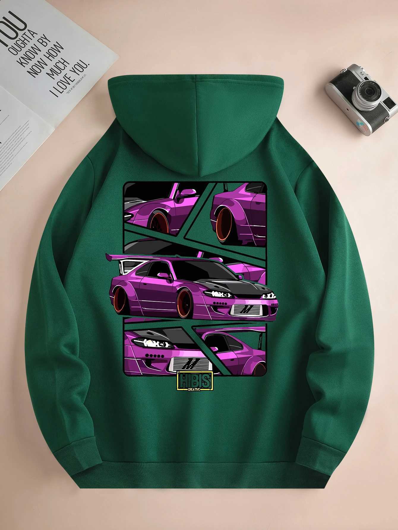 Mens New Fashion Hoodie Casual Daily Drawstring Hooded Sweatshirt with Car Print Front Kangaroo Pocket Mens Jacket XJ250621