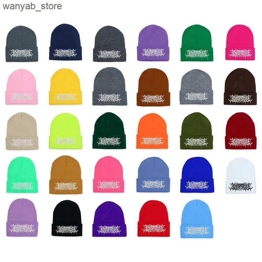 Beanie/Skull Caps Lorna Shore Beanie Embroidery Grunge Knitted Hat Soft Gothic Y2k Punk Street Clothing Winter Hat Neutral Outdoor Sports Hat L240910