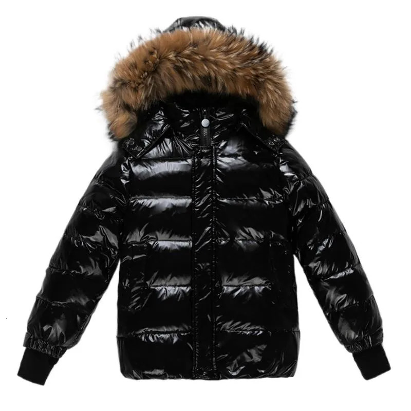 2024 Children Boy Winter Down Jacket Real Fur Waterproof Shiny Girl Coat 114 Year Kids Teenager Outerwear Toddler Outfit 241126