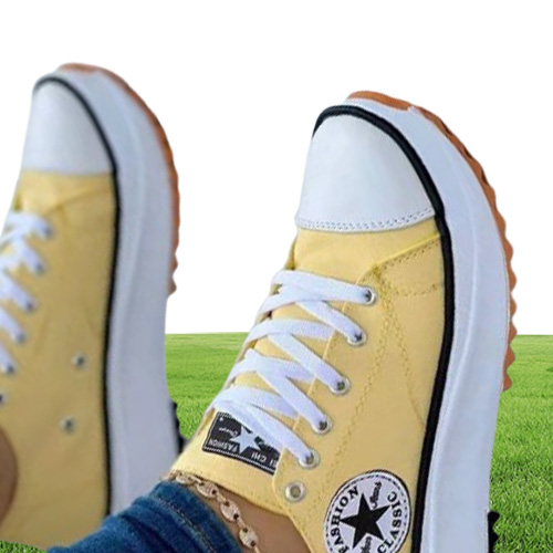 No brand logo new spring large size multicolor lace up round head canvas shoes low top thick sole single shoes