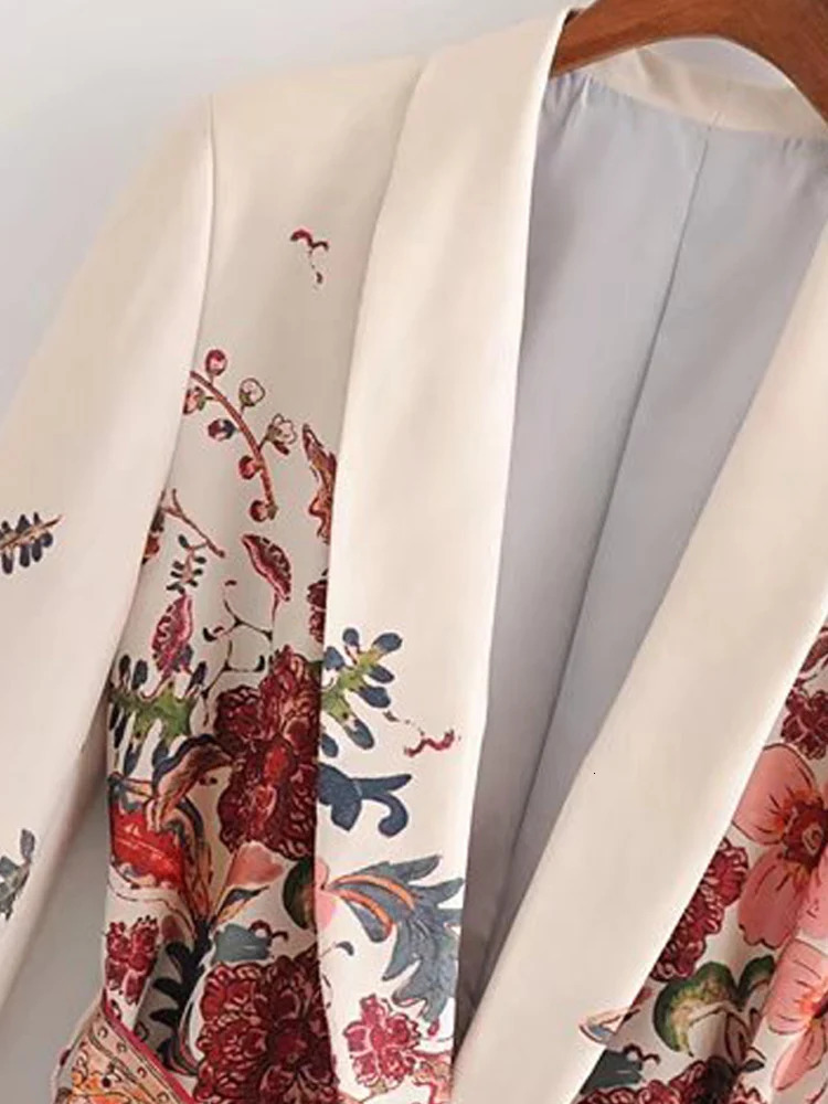 Floral Printed Suit Pant Sets Woman 2 Pieces Retro Flower Blazer Suits Office Ladies Lace Up Coat Loose Pants Outfits 240423