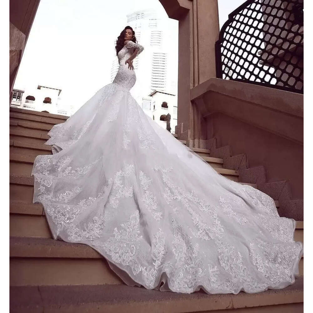 Size Lace Mermaid Plus Gorgeous Dresses Plunging Neck Long Sleeves Beaded Wedding Dress Bridal Gowns Vestido De Novia 6660306