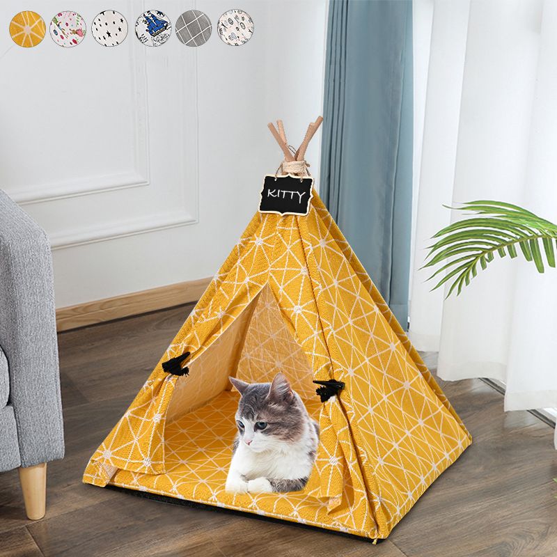 Canvas Pet Tent Pet Teepee Dog Tent House Cat Bed Puppy Cat Indoor Outdoor Pet Teepee with Cushion Portable Dog Tent Supplies