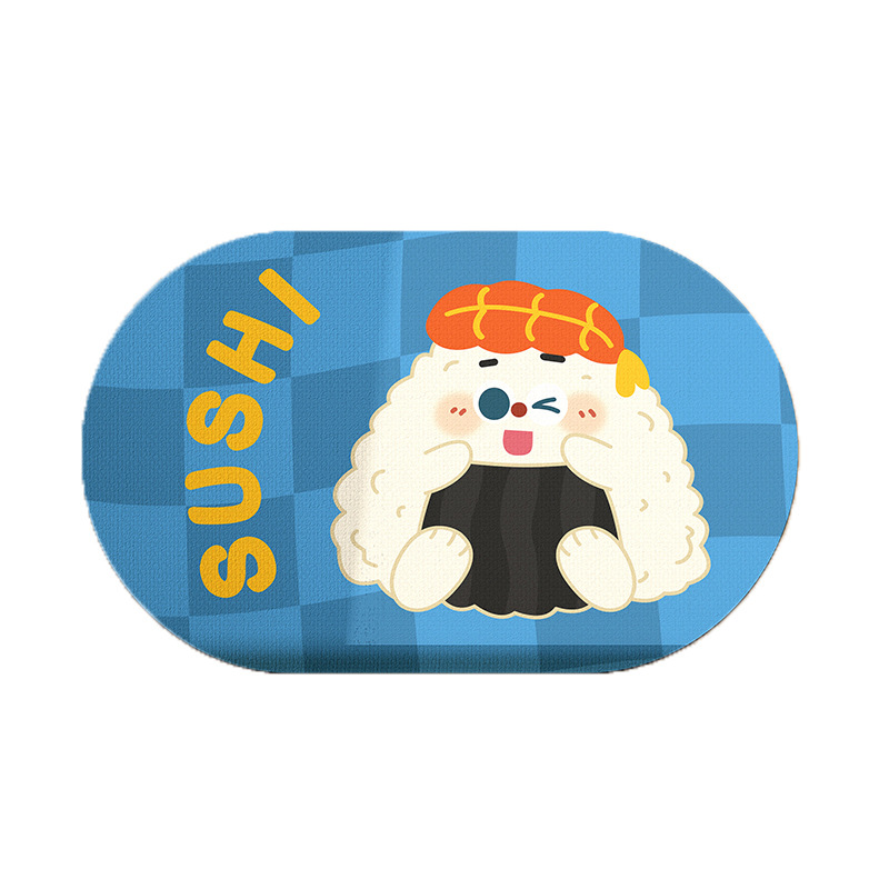 Toilet door absorbent floor mat with hamburger sushi pattern, bathroom floor mat, household foot mat