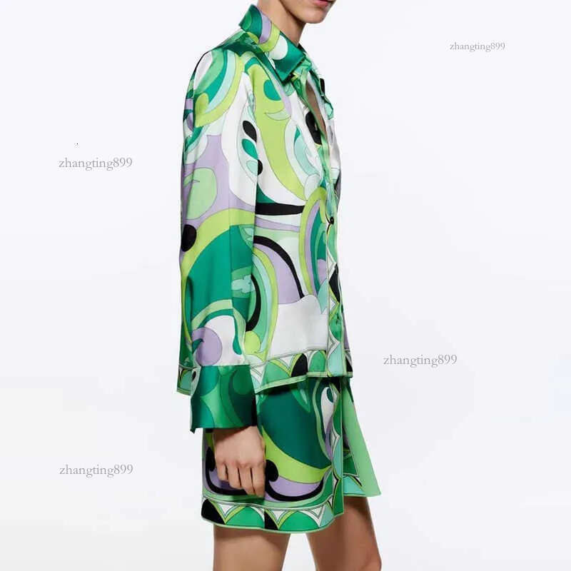 Women's Blouses Shirts Spring Women Fashion Print Set Long Sleeve Turn Down Collar Shirt And High Waist Short Skirt Tailleurs Jupes XX8489 220923