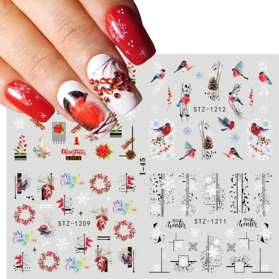 Cute Christmas Stickers Red Santa Claus Penguin Winter Human Model 4-in-1 Christmas Snowflake Leaves Waternail Stickers Tattoo DIY DecorationW241127