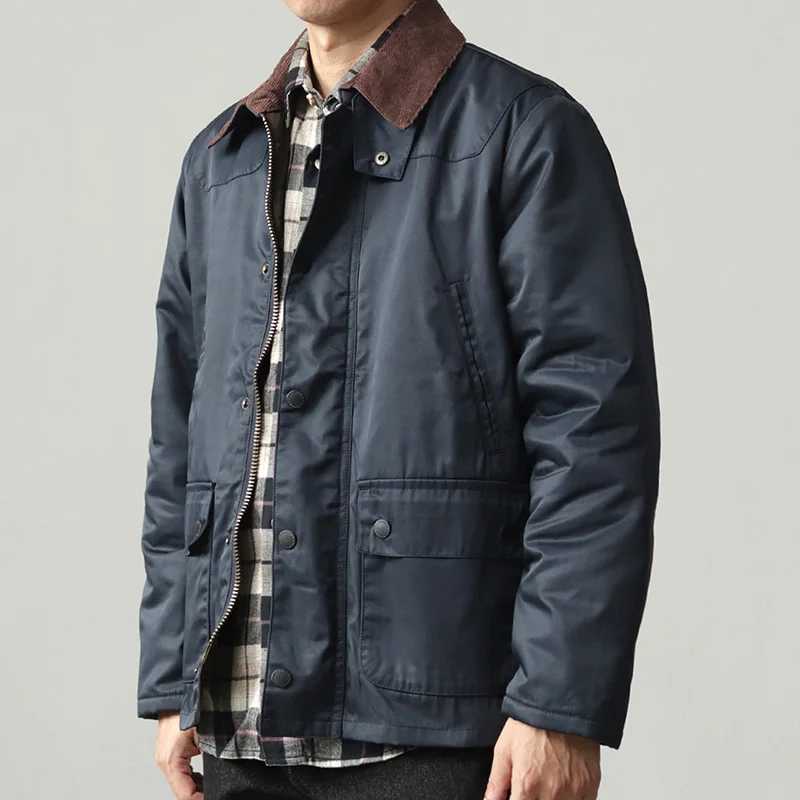 Fashion New retro scroll wax jacket mens simple Mti pocket casual thick cotton pad cargo jacket Y251124