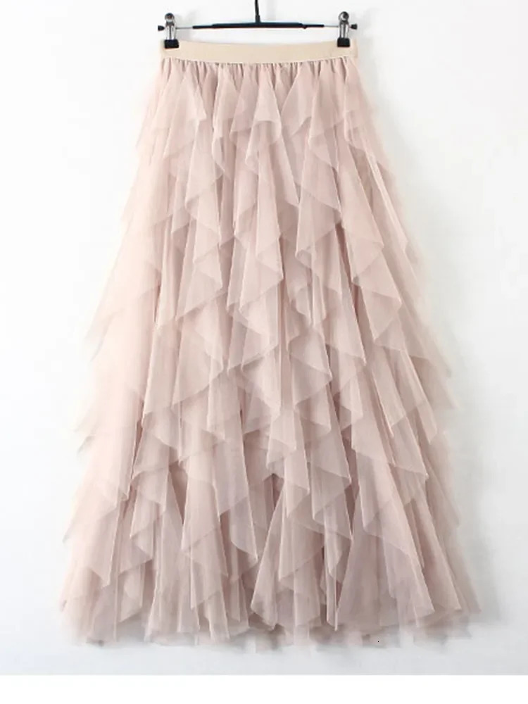 Tutu Tulle Skirt For Women, Korean Fashion, Pink High Waist Pleated Mesh Maxi Skirt, Aesthetic Faldas 2426 B4