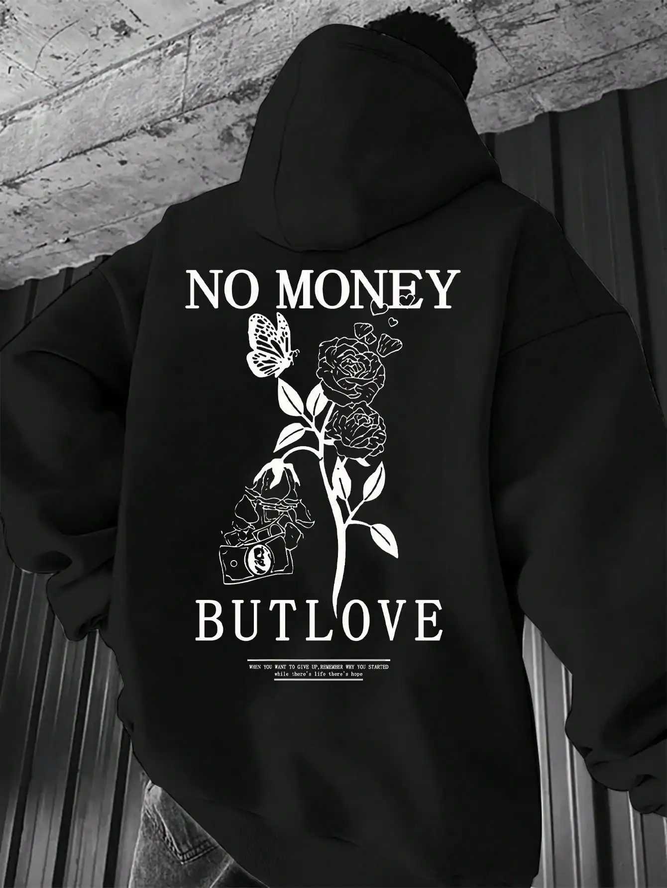 2024 New Loose Mens Floral Letter Print Hooded Fleece Sweatshirt Spring and Autumn Comfortable and Versatile Pullover S-3XL XJ250621