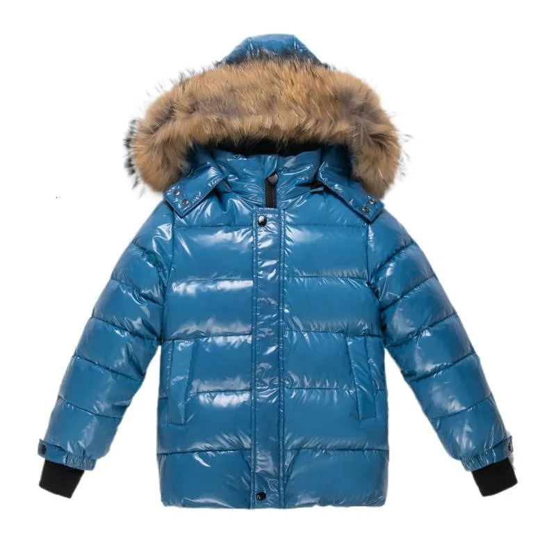 2024 Children Boy Winter Down Jacket Real Fur Waterproof Shiny Girl Coat 114 Year Kids Teenager Outerwear Toddler Outfit 241126