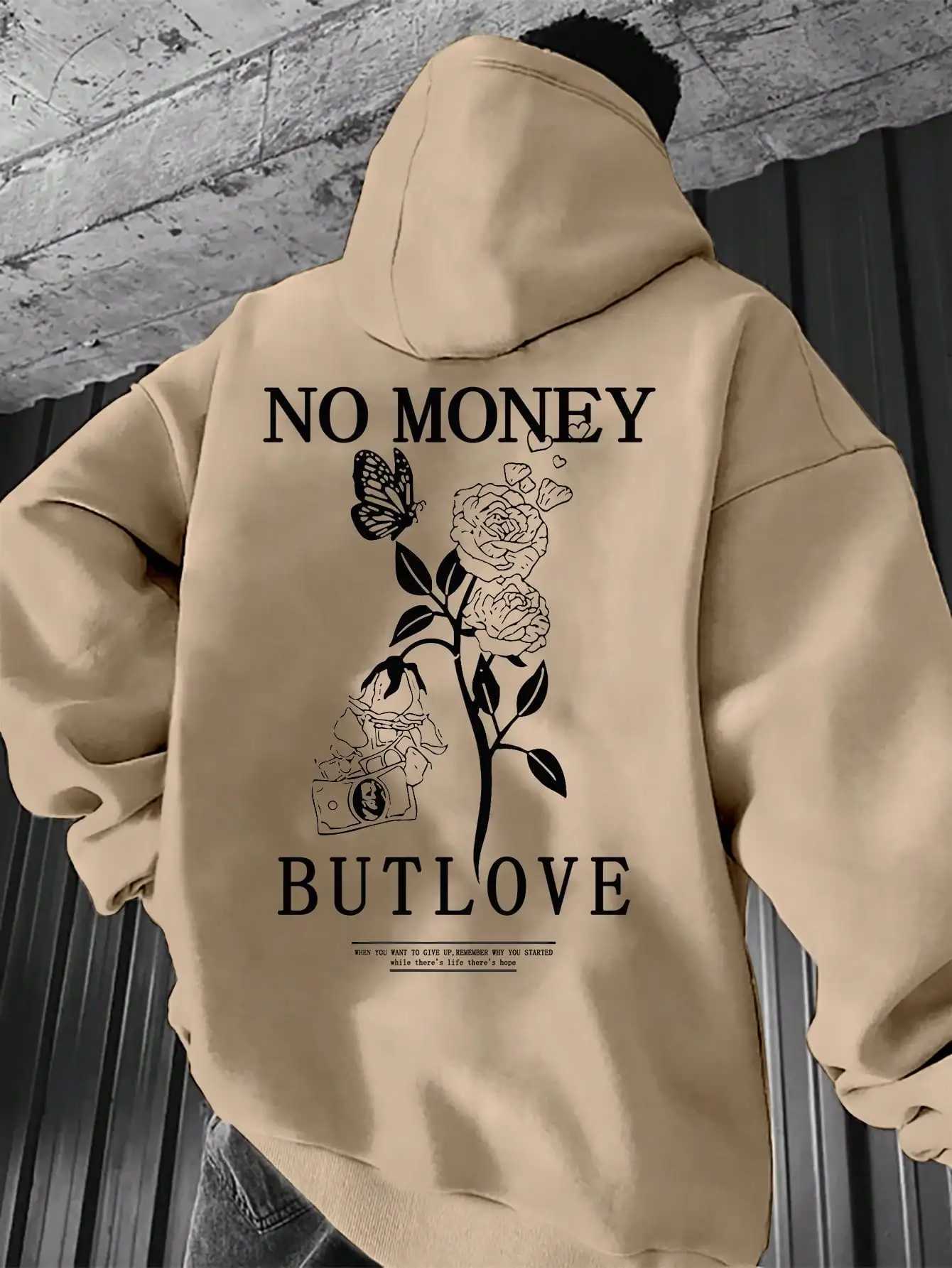 2024 New Loose Mens Floral Letter Print Hooded Fleece Sweatshirt Spring and Autumn Comfortable and Versatile Pullover S-3XL XJ250621