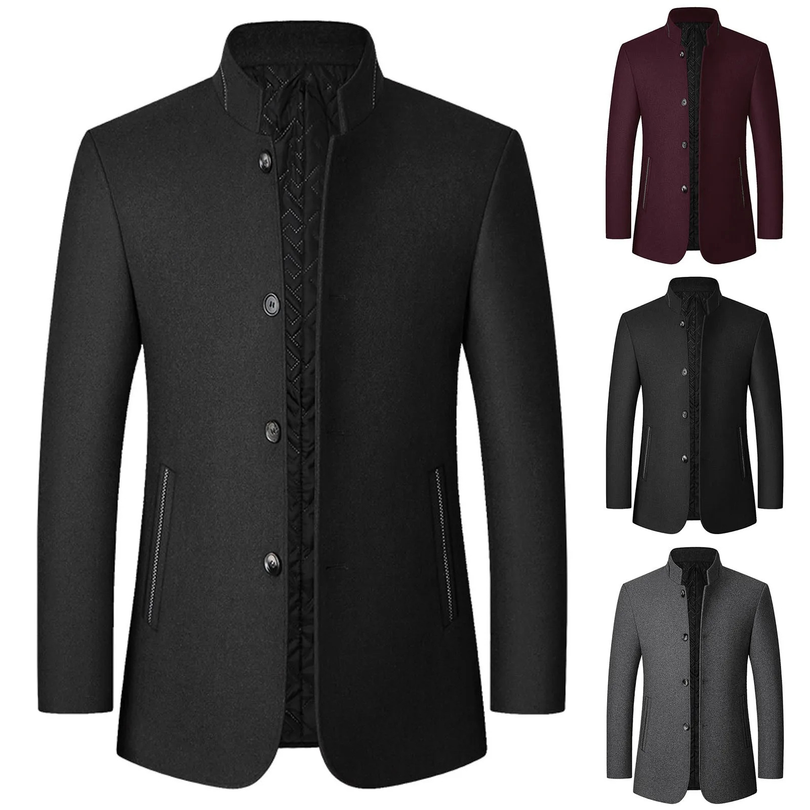 Men Cashmere Blazers Suits Jackets Standup Collar Business Casual Coats Male Slim Fit 241126