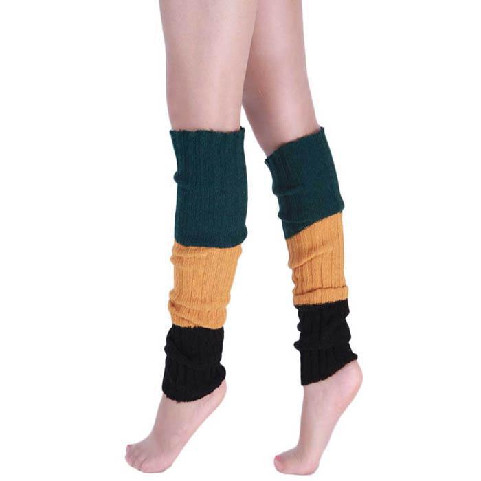 Autumn and winter woolen sock covers women's tricolor spliced jacquard leg covers versatile and warm knitted woolen pile sock covers wholesale
