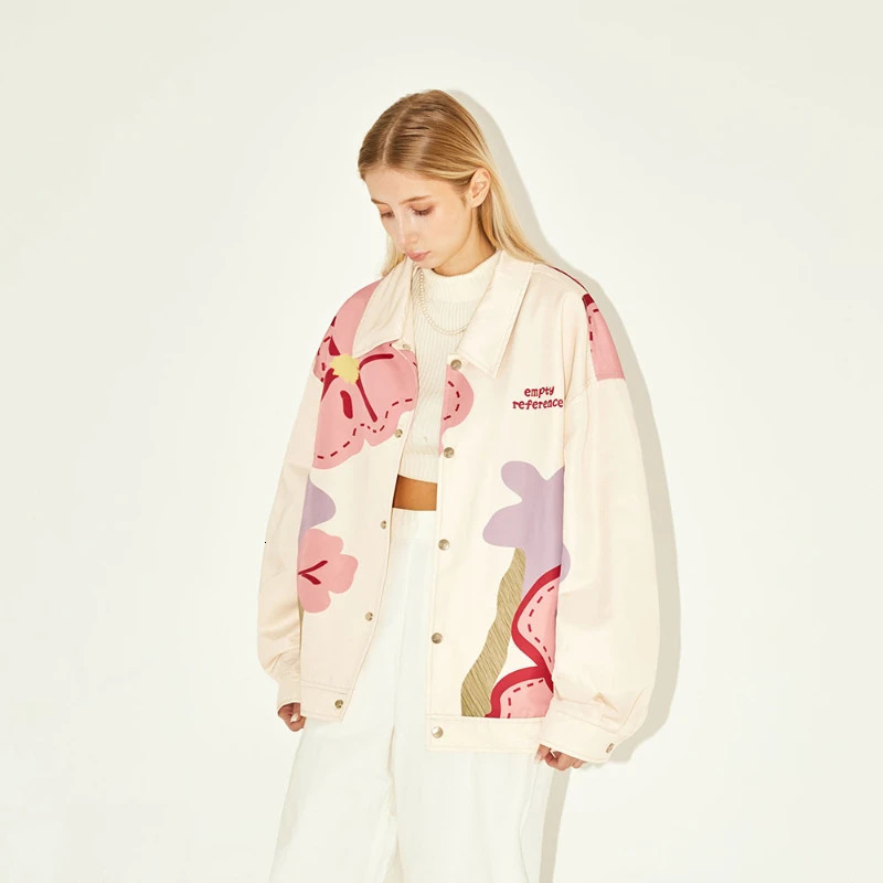 Flower Print Denim Jacket Men Women Fashion Loose Harajuku Couple Coat Autumn Y2k Japanese Street Hip Hop Cowboy Jackets 240415