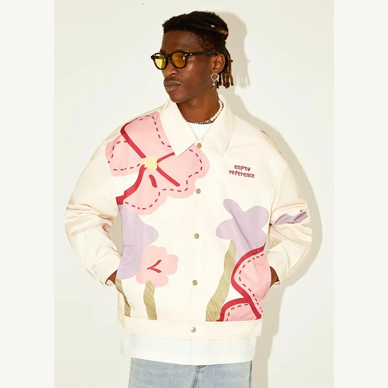 Flower Print Denim Jacket Men Women Fashion Loose Harajuku Couple Coat Autumn Y2k Japanese Street Hip Hop Cowboy Jackets 240415