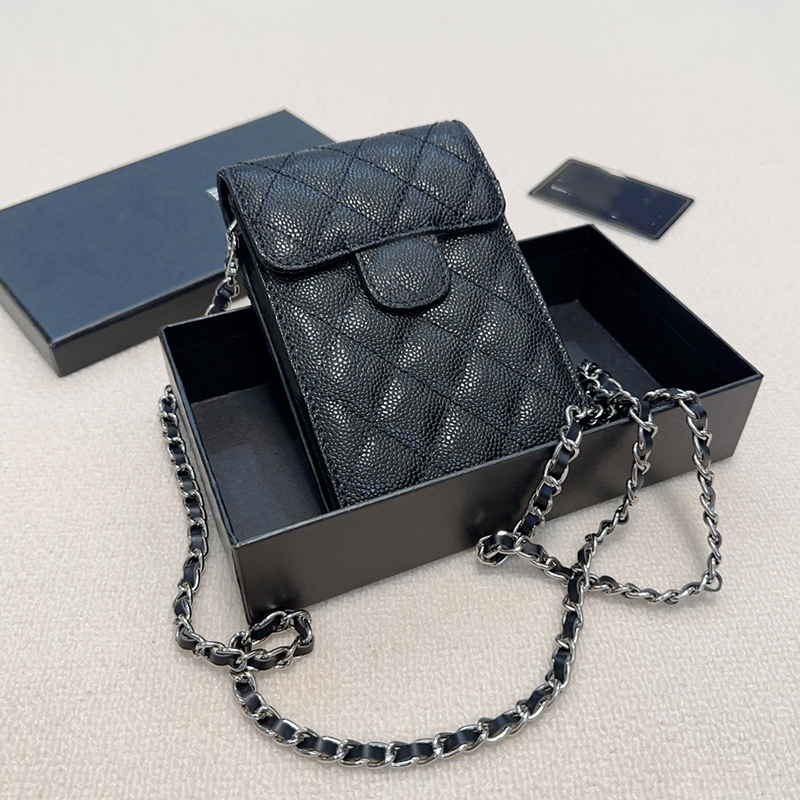 Versatile Phone Bag Caviar Makeup Bags 18cm Designer Womenshoulder Bag Leather Diamond Check Silver Hardware Metal Matelasse Chain Crossbody Bag Wallet Card Bags