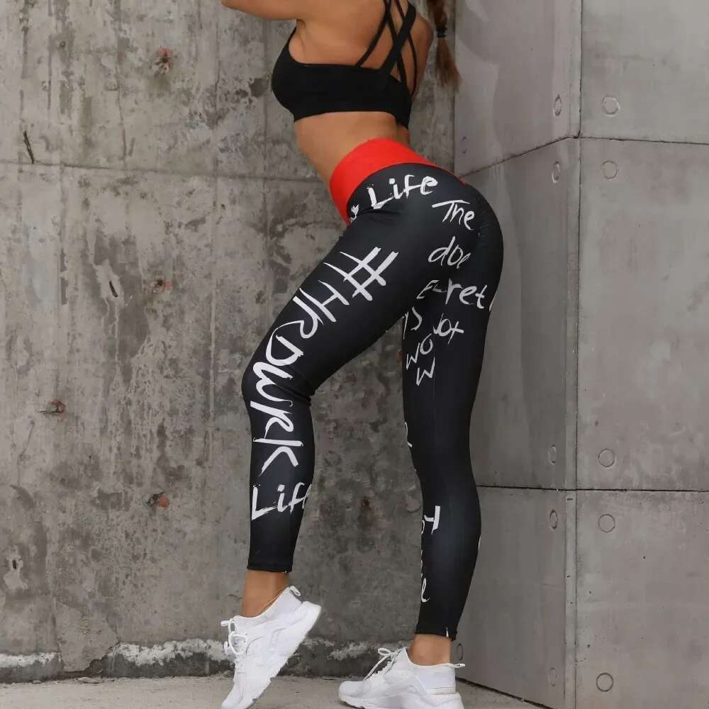 Letter Printed Pants Women Sports Leggings High Waisted Push Up Yoga Pant Woman Gym Fiess Tights Running Legings
