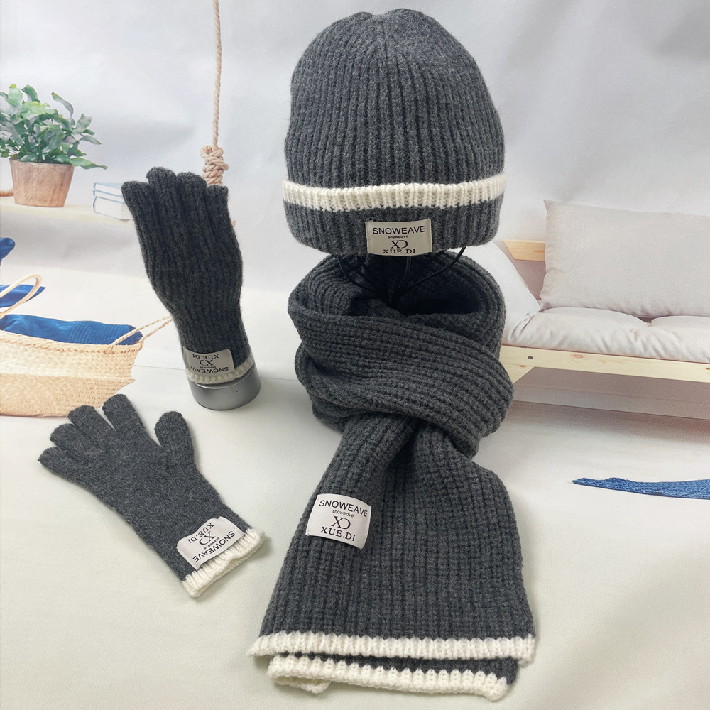Winter Knitted Wool Scarf Hat Glove Three piece Set New Warm Alpaca Velvet Hat Male and Female Manufacturer Wholesale