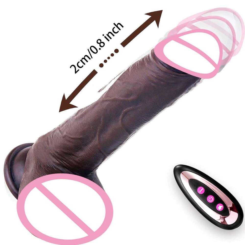 Thrusting Black Realistic Dildo Remote Telescc G Spot Anal Stimulation Vibration Cook Sex Toys for Women Man Gay 18+