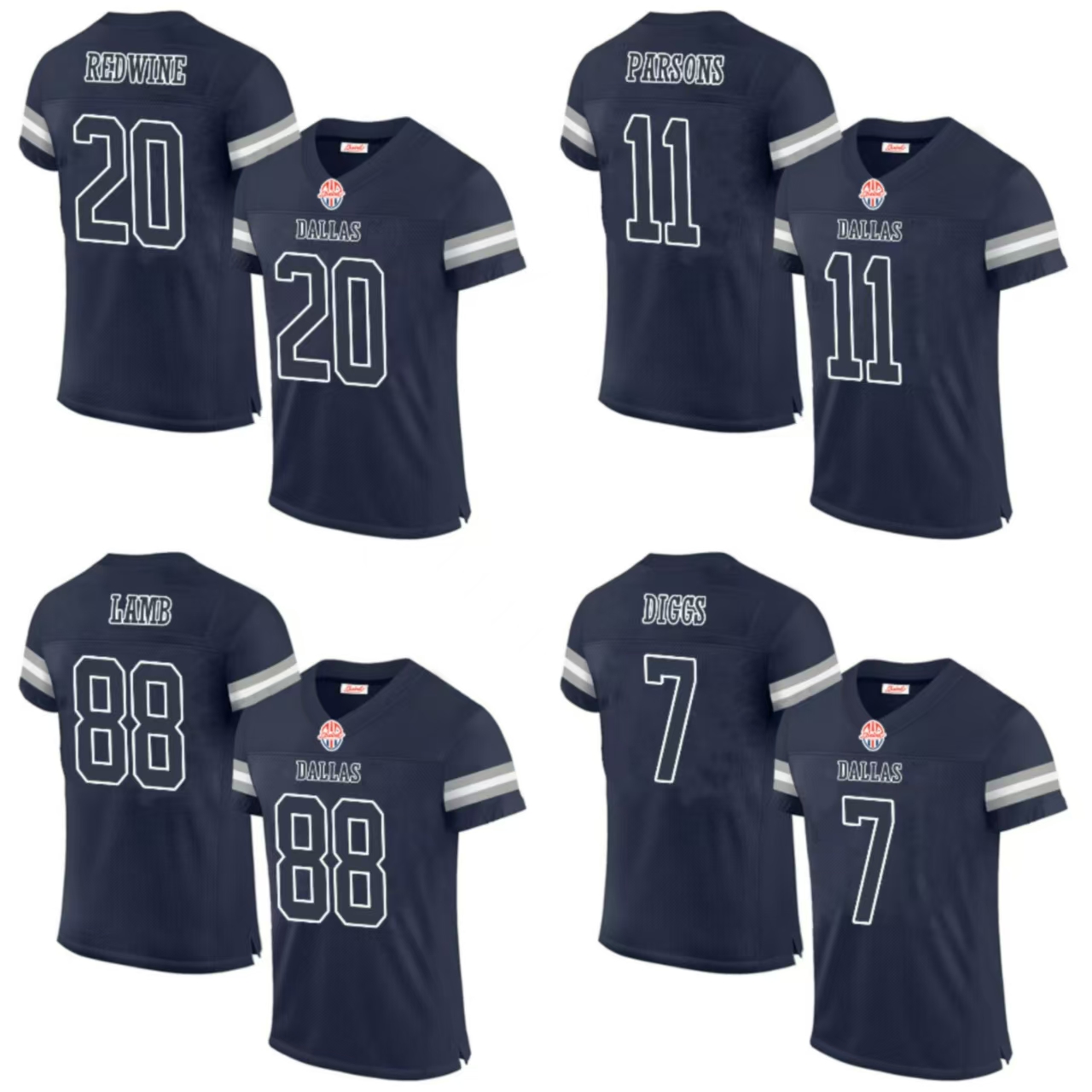 DIGGS,TREVON#7 LAMB,CEEDEE#88 PARSONS,MICAH#11 PRESCOTT,DAK#4 REDWINE,SHELDRICK#20This baseball uniform is a quick-drying custom-made sportswear for t