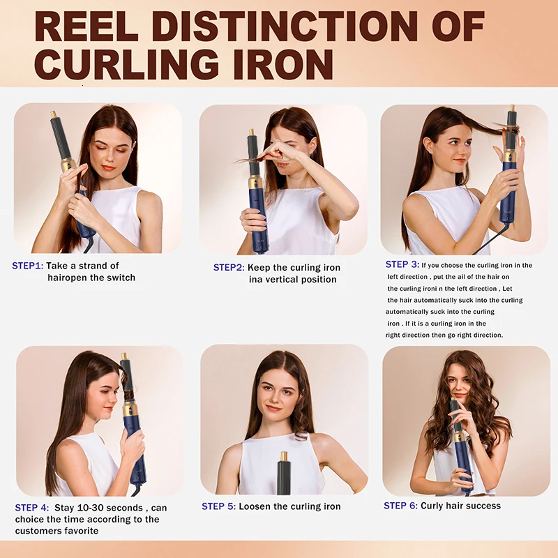 5 In 1 Hot Comb Set Professional Curg Iron Straightener Styg Tool Air Wrap Hair Dryer Household