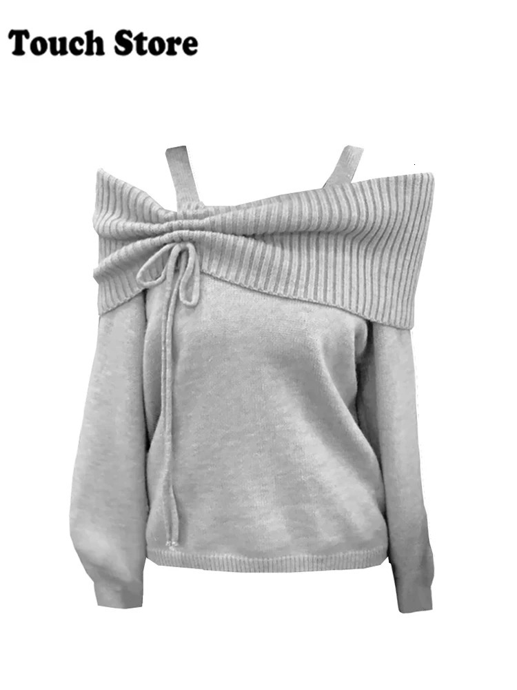 Winter Women Korean Fashion Pullovers Slash Neck er Knitwear Gyaru Long Sleeve Coquette Sweater Jumper 2000s s Y2k 241127